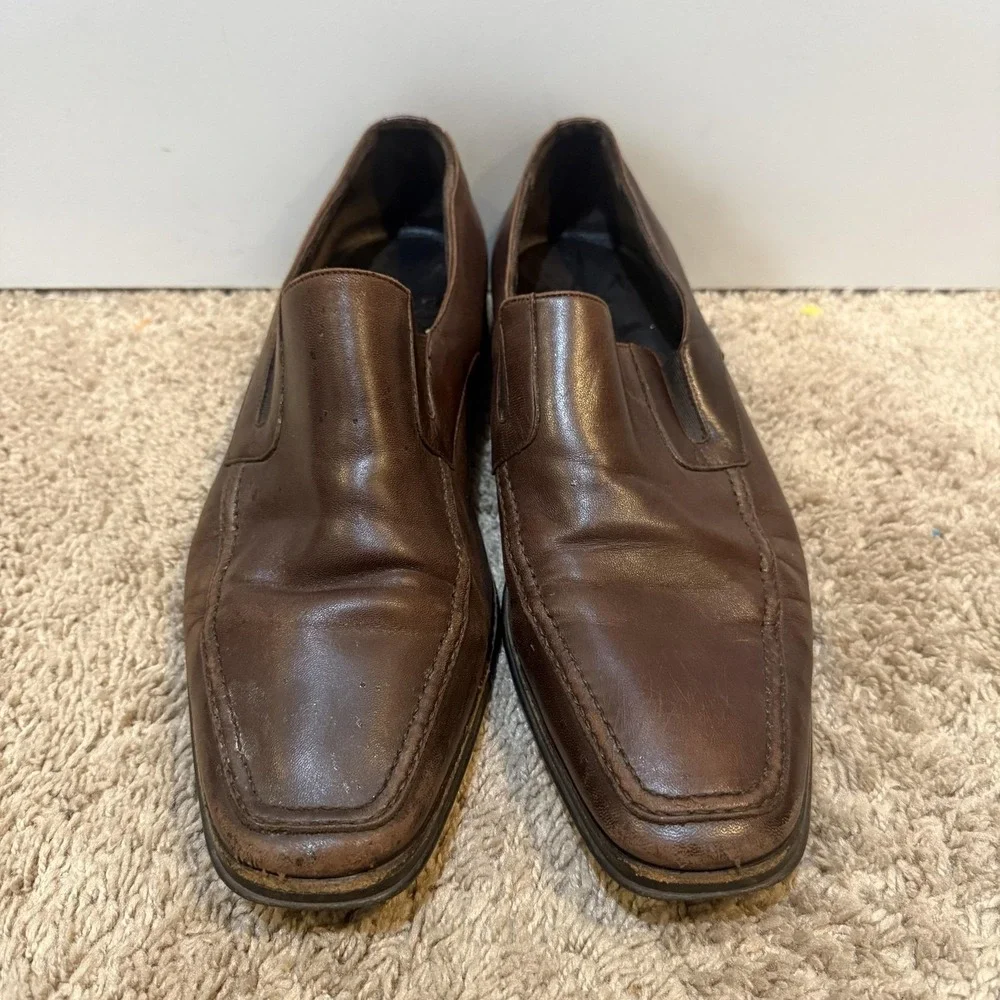 Bruno Magli Raging Shoes Mens Size 9.5 Brown Leather Slip On Square Toe Italy